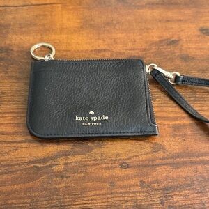 Kate Spade Leila Small Cardholder Wristlet in Black Leather with Keyring